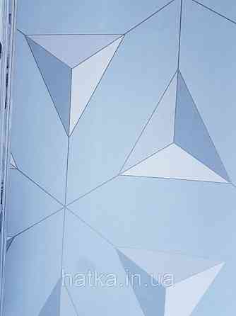 Шпалери флізелінові Decoprint Elisir EL21072 геометричні фігури, трикутники 3д сірі білі на блакитному тлі Київ
