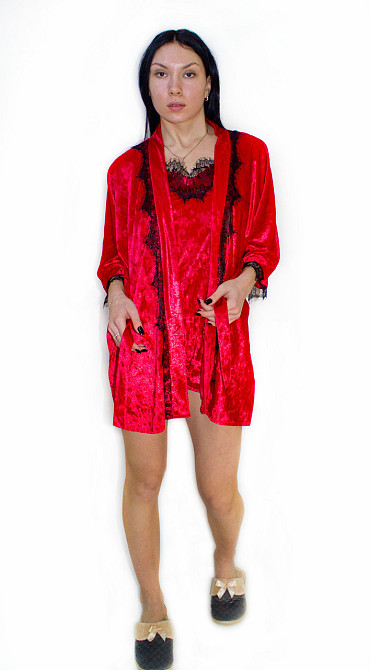 Велюровая пижама с халатом Бежевый S/M Харьков - изображение 3