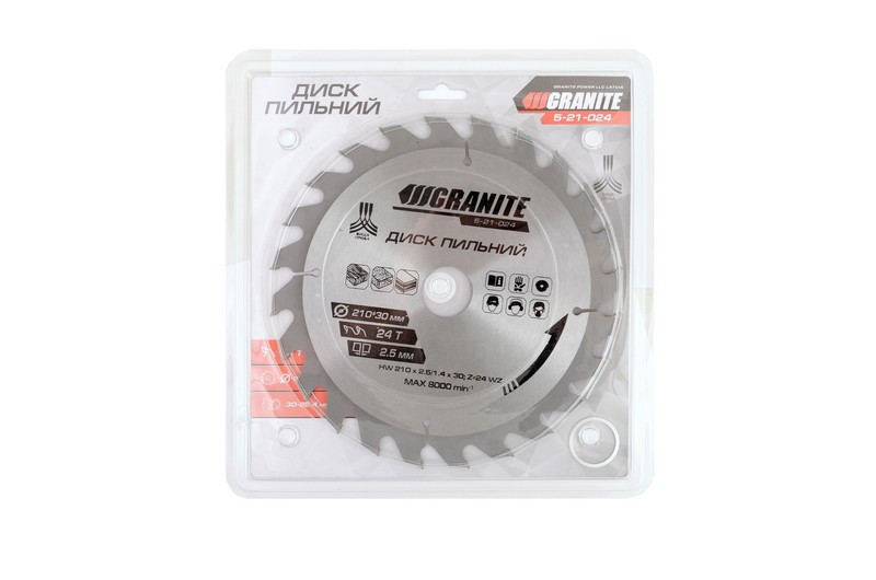 Диск пильний GRANITE для дерева з твердосплавними напайками 210х30х24Т адаптер 30-25.4 7300 об/хв 5-21-024 Рівне - фото 2