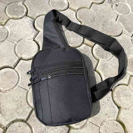 Компактная черная мужская сумка-слинг с отделениями на молнии Кордура стильная сумка-рюкзак на одно плечо Киев