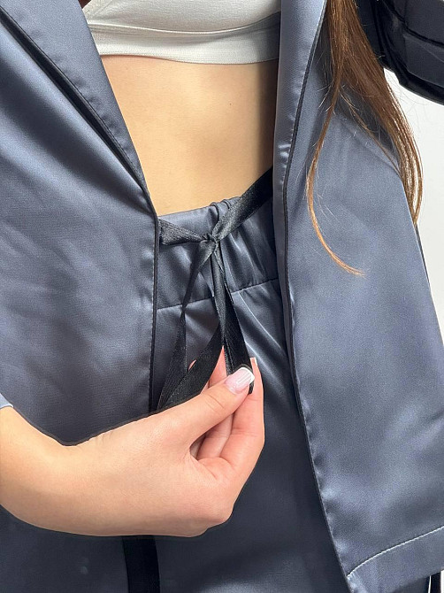 Пижама женская шелковая со штанами Графитовый ч/к XS/S Харьков - изображение 3