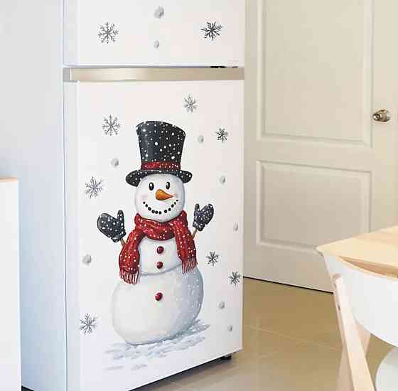Новорічна наліпка на стіну Сніговик 57 на 33 см білий Київ