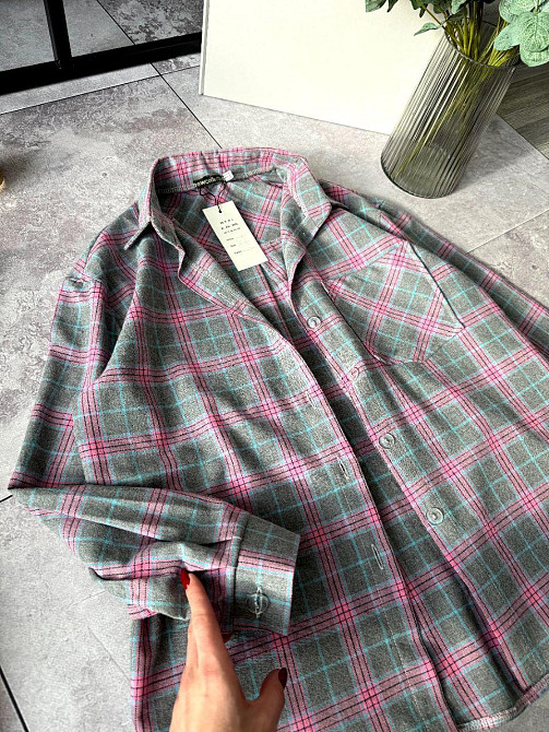 Женская повседневная оверсайз рубашка в клетку фланель 100% коттон Розовый, 42/46 Одесса - изображение 2