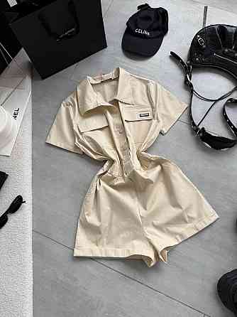 Женский летний базовый комбинезон с воротником коттон поплин Беж, M-L Одесса