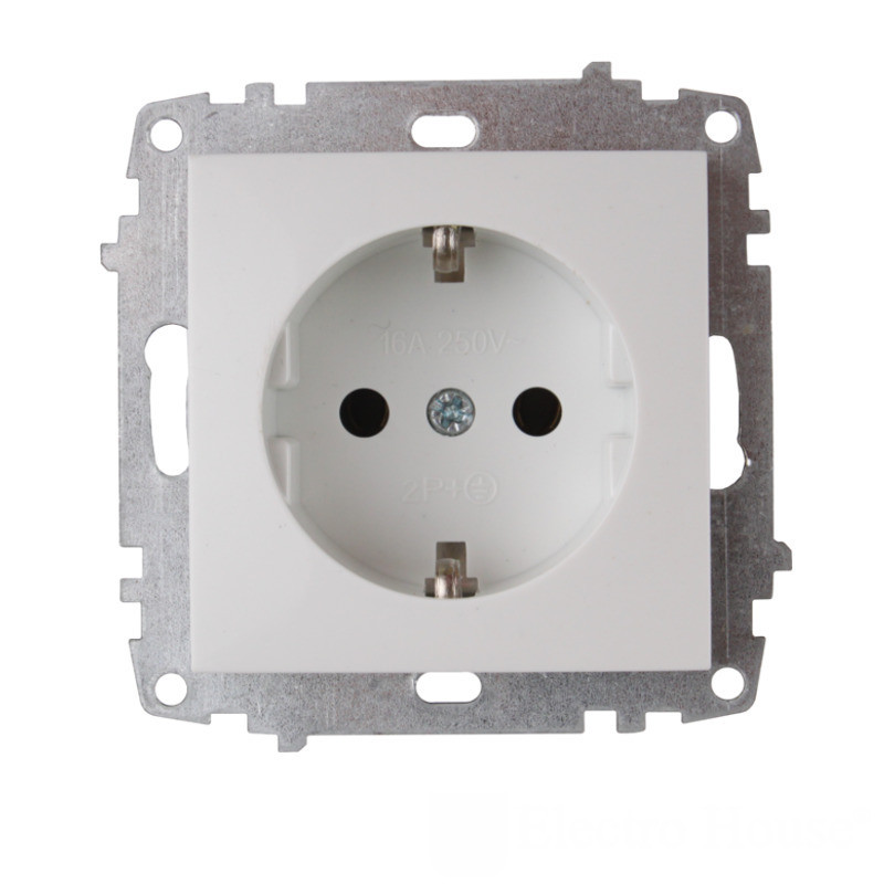 Механизм розетки с заземлением 16А, термопластик, Enzo белый Днепр - изображение 1
