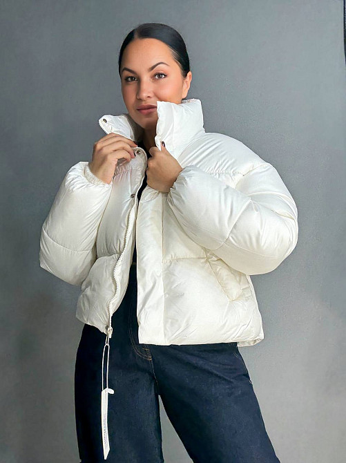 Куртка женская Haiziyuan 8606 короткая пуффер с воротником белая, белый, XL Киев - изображение 16