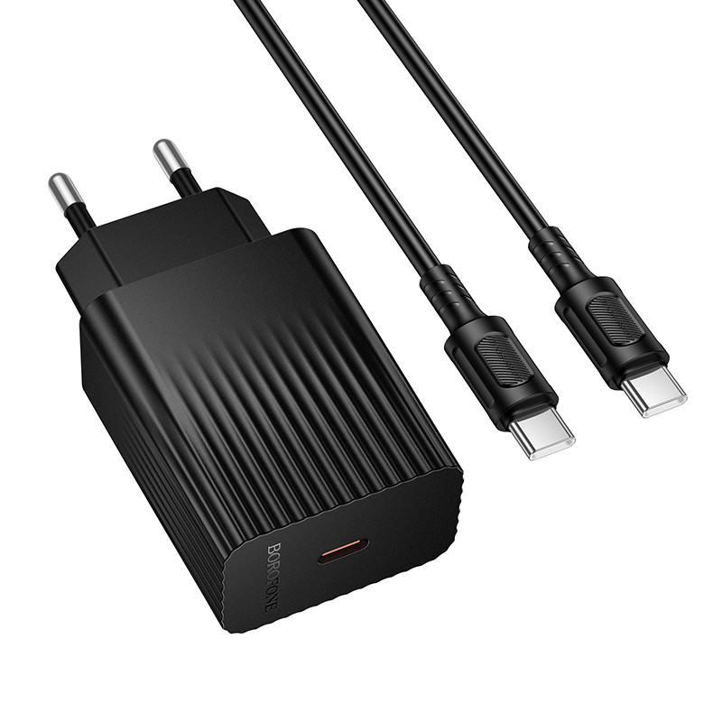 Мережевий зарядний пристрій BOROFONE BAS75A Source single port PD30W charger set (C to C) (EU) Black Одеса - фото 1