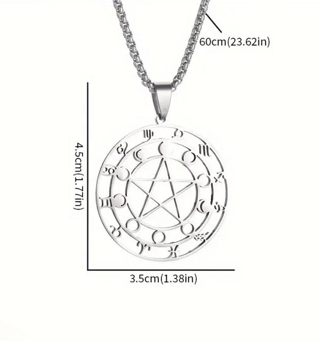 Подвеска с пентаграммой, лунными фазами и знаками зодиака — серебристый кулон с цепочкой Киев - изображение 3