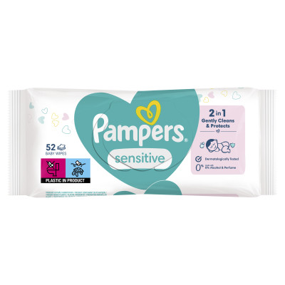 Детские влажные салфетки Pampers Sensitive 52 шт (8001841041391) Винница - изображение 2
