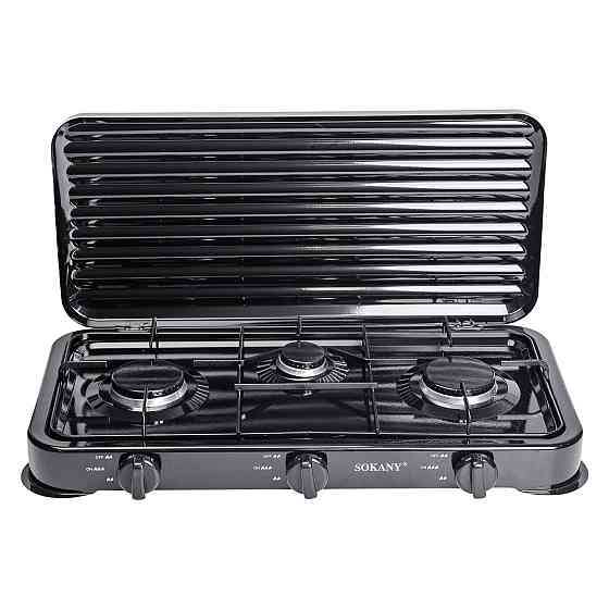 Настільна газова плита на 3 конфорки Sokany 5.5 кВт Чорна Lugi SK-6003B Коломия