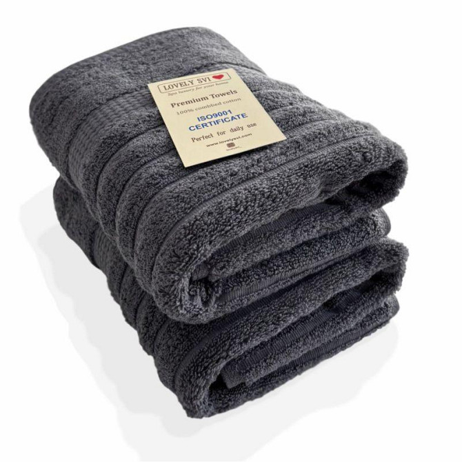 Набор 2 жаккардовых полотенца Lovely Svi для ванной, отелей, СПА, в подарок, 50* 90 см Oxford Stripe темно – серый Charcoal Київ - фото 1