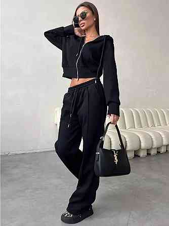 Женский утепленный прогулочный костюм двойка из трехнитки на флисе Черный, 44/46 Одесса