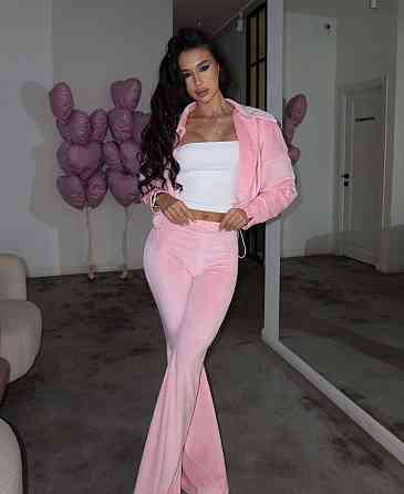 Женский стильный повседневный велюровый костюм Розовый, 46/48 Одесса