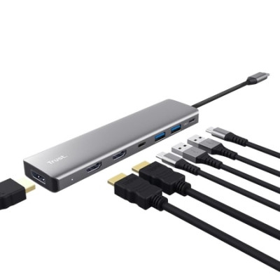 Концентратор Trust USB-C 7-in1 2xUSB-А 3.2/2xUSB-С/2xHDMI/DP aluminiu 0.16m grey (25661_TRUST) Вінниця - фото 2