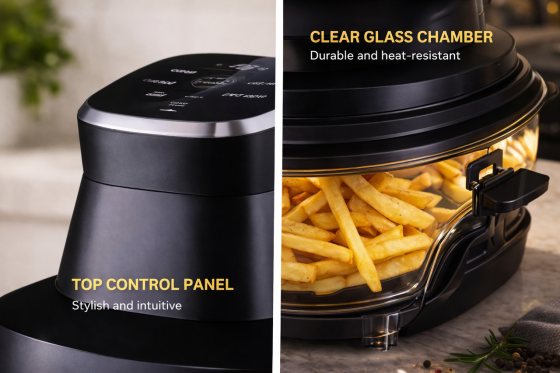 Аэрофритюрница DOMOTEC MS-3228 7л 4600Вт, стеклянная чаша, электронное управление, 360° обзор, черная Одесса