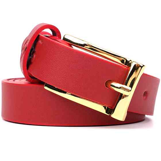 Яскравий тонкий шкіряний ремінь для жінок GRANDE PELLE 22951 Червоний Київ