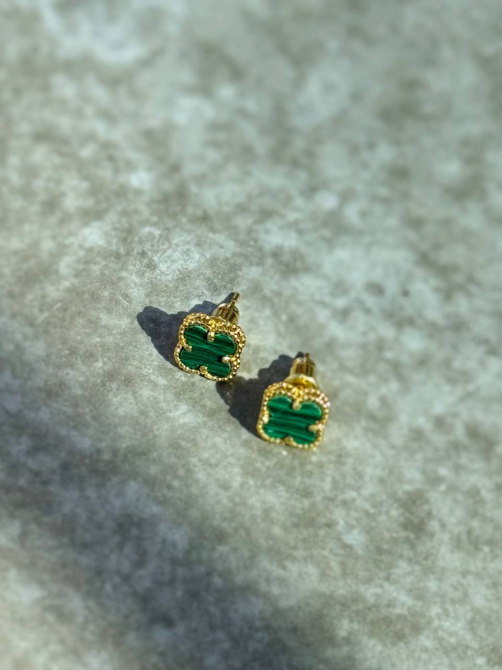 Van Cleef сережки міні/зелені/ лимонне золото/проба, гравіювання/вервер гвоздики 0.9 см Одеса - фото 4