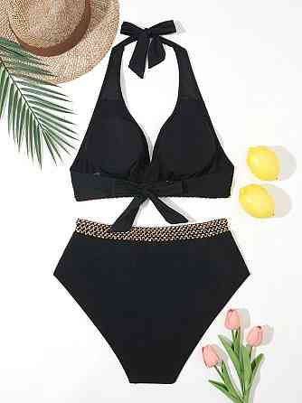 Роздільний купальник великого розміру з високою талією чорно-золотистий Київ