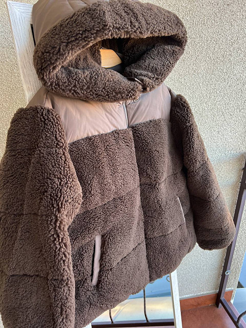 Куртка женская Lady Yep 9055 тедди комбинированный искусственный мех оверсайз с капюшоном, коричневый, 44-48 Киев - изображение 15
