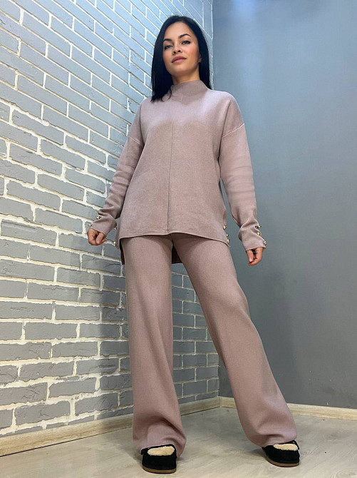 Костюм жіночий De Red 77029 в'язка брюки зі светром оверсайз гудзики one size, пудра, one size Київ - фото 7