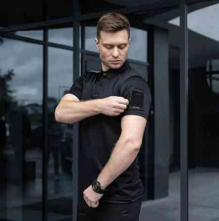 Футболка поло мужская с коротким рукавом тактическая, Поло с коротким рукавом для военных Черный XXL Каменец-Подольский