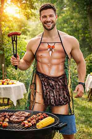 Фартух для кухні чоловічий печерний герой мускулистий образ 73 на 57 см різнобарвний Київ