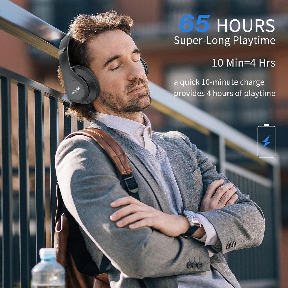 Беспроводные накладные наушники Uliptz ULWH203A Bluetooth 5.3, 65 часов, 6 EQ, Hi-Fi, микрофон, 3,5 мм, черные Киев - изображение 14