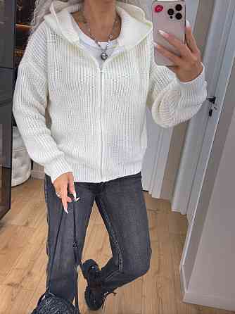 Кардиган в'язаний із капюоном на блискавці толстовка Молочно-білий Київ