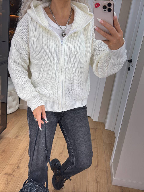 Кардиган вязаный с капюшоном на молнии толстовка Молочно-белый Киев - изображение 2
