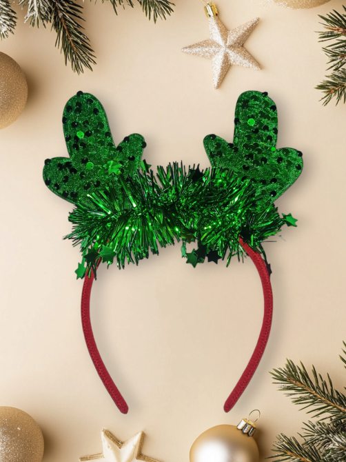 Новогодний обруч Рожки с пайетками на голову one size зелёный Киев - изображение 1