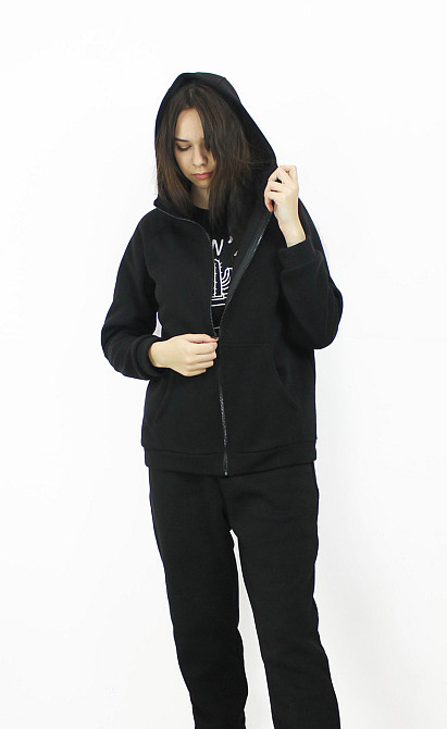 Костюм женский теплый спортивный на флисе кофта на змейке Черный 42/44 Харьков - изображение 3