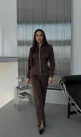 Женский стильный костюм двойка: жакет и штаны с разрезами замш на дайвинге Шоколадный, 46/48 Одесса