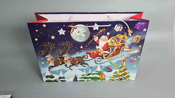 Картонні пакети з ручками Гігант горизонтальні Новорічні 46*33*15-009 (12 шт.) Харків