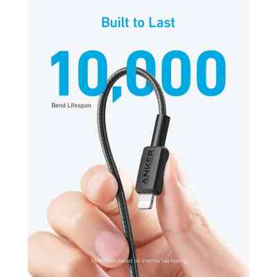 Дата кабель USB-C to Lightning 1.8m nylon 322 black Anker (A81B6G11) Винница
