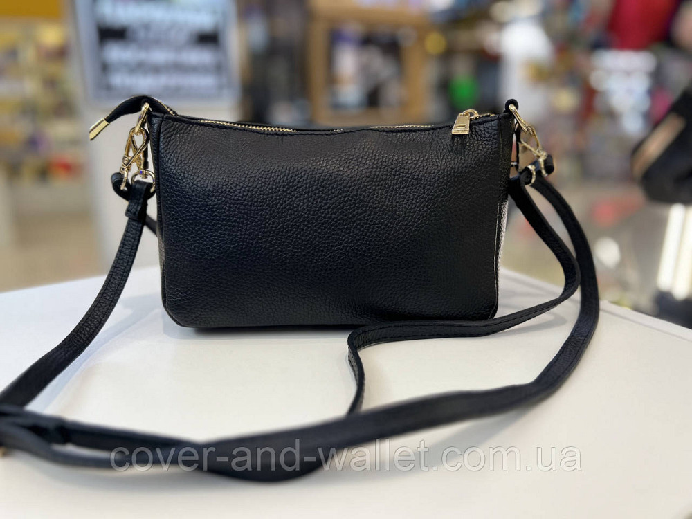 Стильная кросс-боди женская сумочка из натуральной кожи черного цвета Virginia Conti Киев - изображение 8