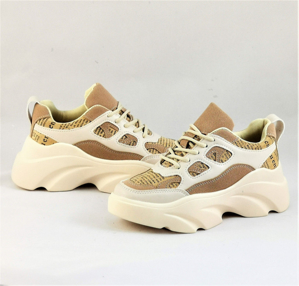 .Кроссовки Женские Бежевые На Высокой Подошве Танкетке Платформе (размеры: 36) - 37-2 Днепр - изображение 2