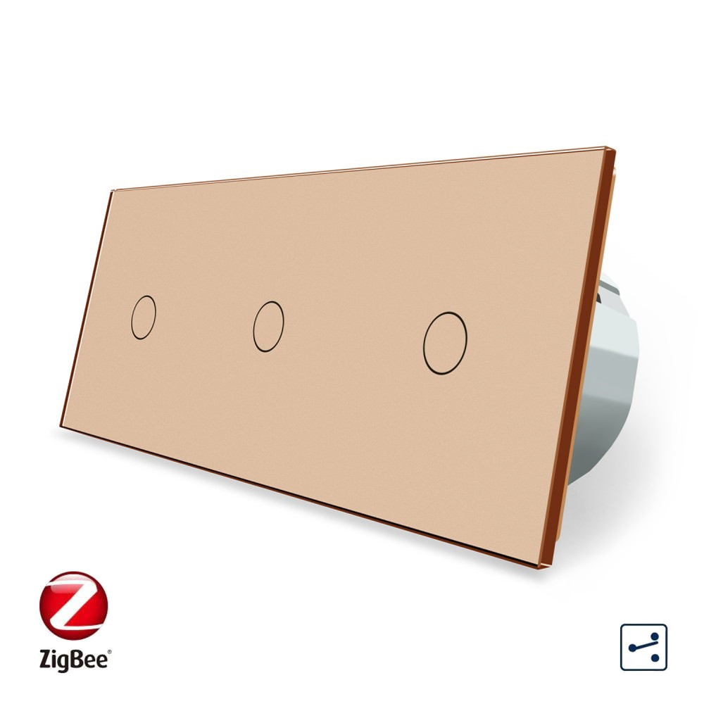 LIVOLO Розумний сенсорний прохідний/перехресний вимикач 3 сенсори (1-1-1) Livolo золотий скло ( Коломия - фото 5