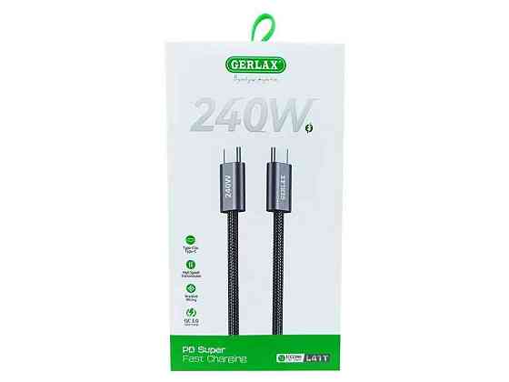 Кабель Type-C - Type-C L41T 240W QC3.0 тканинний чорний 1м ТМ GERLAX Київ