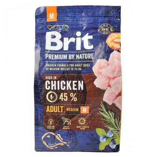 Корм сухой Brit Premium Dog Adult M для взрослых собак средних пород весом 10-25 кг с курицей 3 кг. Киев