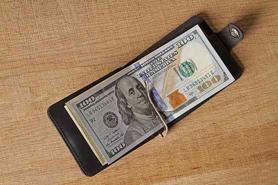 Затискач для купюр SHVIGEL 13787 з вінтажній шкіри Чорний Київ