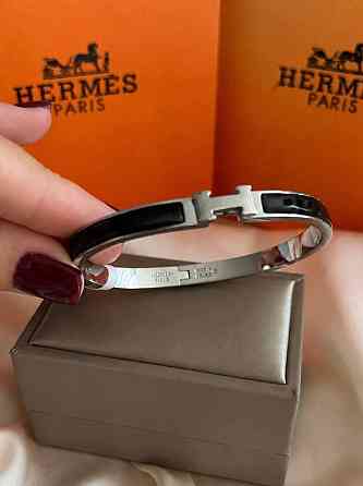 Браслет Hermes жіночий жорсткий — чорна емаль, покриття білим, рожевим або лимонним золотом, розм. 16-17 Одеса