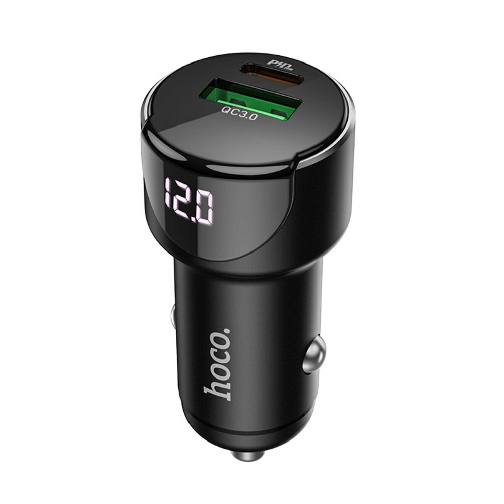 Автомобільний зарядний пристрій HOCO Z42 Light road dual port digital display PD20W+QC3.0 car charger Black Киев - изображение 1