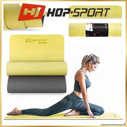 Килимок для фітнесу Hop-Sport TPE нековзний для йоги, пілатесу, розтяжки вдома та спортзалі, жовтий із сірим Київ