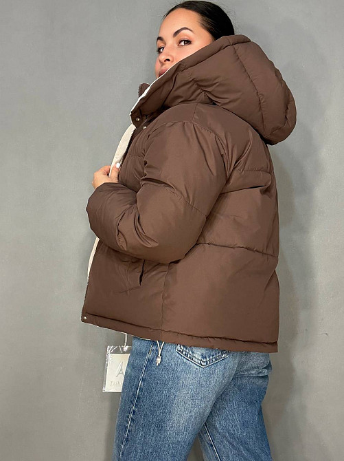 Куртка женская Fashions 87257 двухсторонняя пуффер с капюшоном коричневая с бежевым, коричневый с бежевым, M Киев - изображение 5