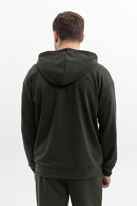 Унісекс спортивний костюм олива з двонитки з капюшоном і кишенями для дому та активного відпочинку Львів - фото 8
