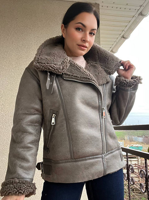 Дубленка женская Aftf Basic 243 средней длины из экозамши на молнии с мехом капучино, капучино, S Одесса - изображение 8