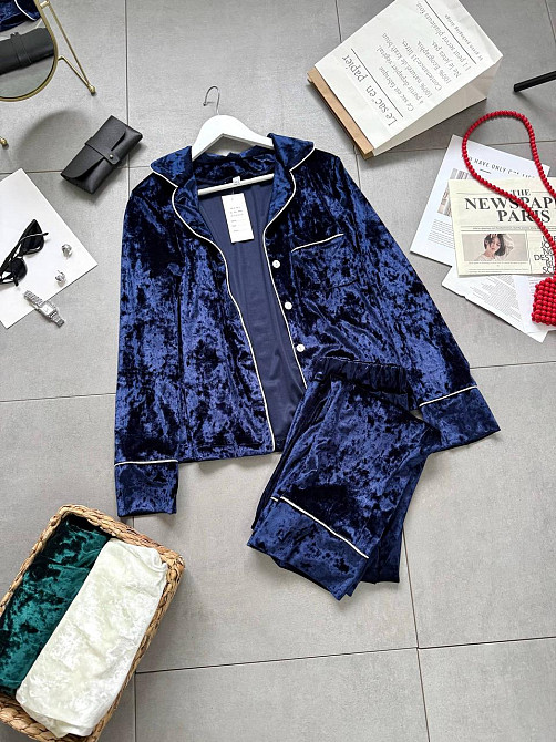 Жіноча домашня повсякденна велюрова піжама Темно-синій, 42/44 Одеса - фото 3