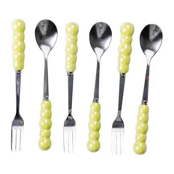 Yiwu Набір десертних виделок і ложок на 3 персони з підставкою з порцелянау 7 предметів Зелений Коломия