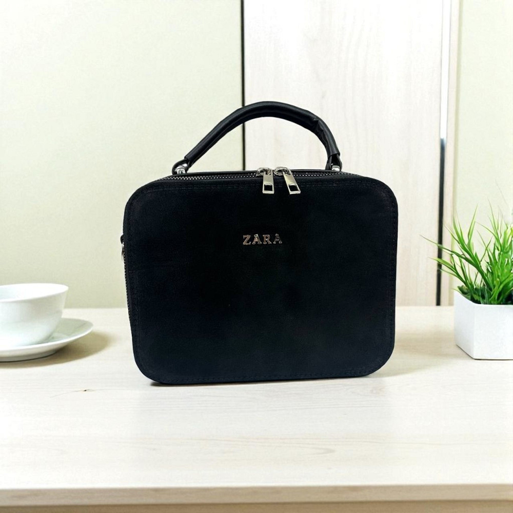 Замшева жіноча міні сумка на плече стиль ZARA чорна, маленька сумочка натуральна замша Зара ( 27691 ) Харків - фото 3