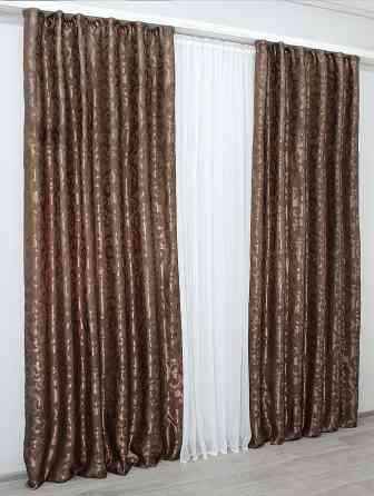 Комплект готових штор VR-Textil Жакард Вензель № 478ш Світло-коричневий 150х270 см 2 шт (30-219) Київ